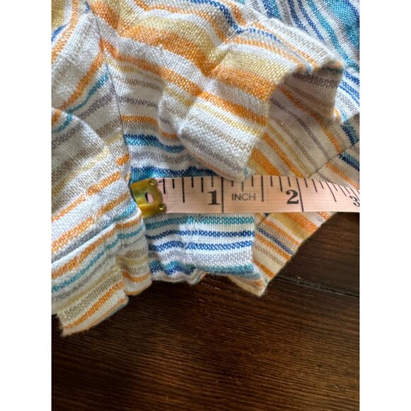 Reformation Island Linen Romper in Marbella Striped White Blue Orange Smocking 2 - Picture 7 of 10